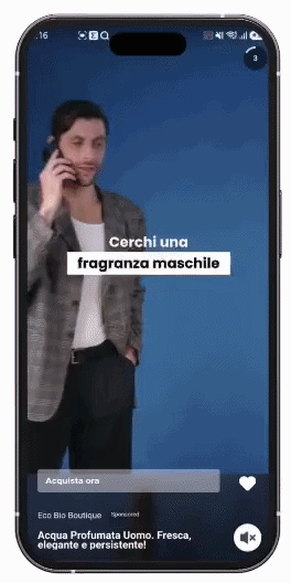 A fragrance video ad playing in a mobile social feed
